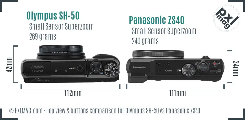 Olympus SH-50 vs Panasonic ZS40 top view buttons comparison