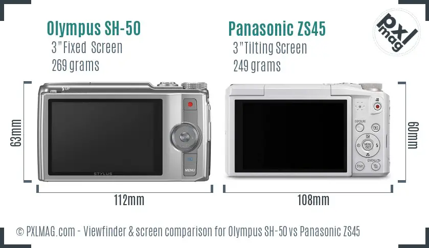 Olympus SH-50 vs Panasonic ZS45 Screen and Viewfinder comparison