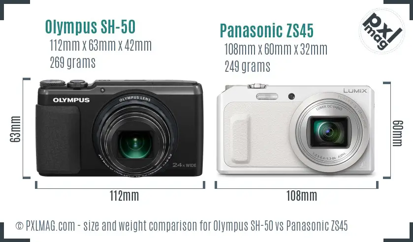 Olympus SH-50 vs Panasonic ZS45 size comparison