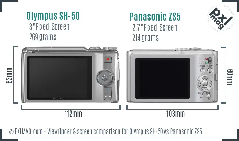 Olympus SH-50 vs Panasonic ZS5 Screen and Viewfinder comparison