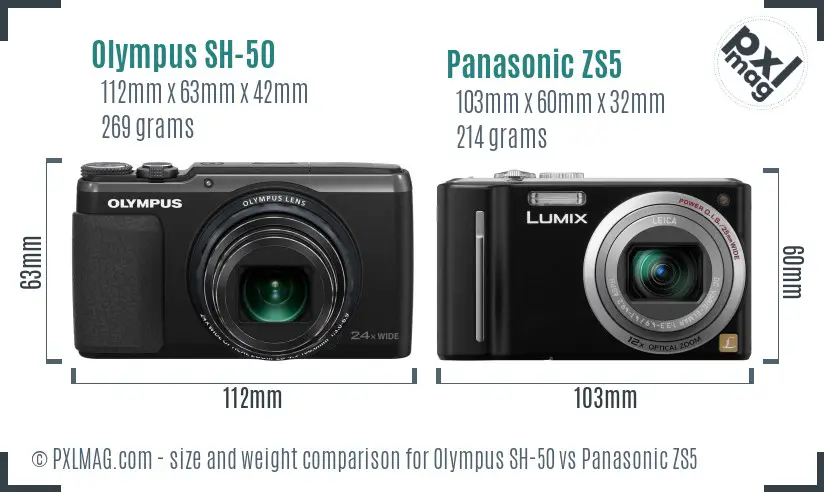 Olympus SH-50 vs Panasonic ZS5 size comparison