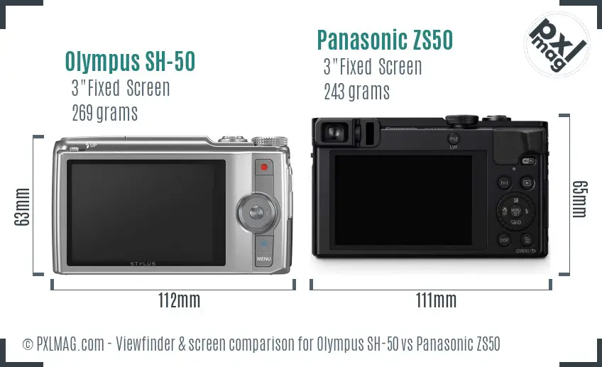 Olympus SH-50 vs Panasonic ZS50 Screen and Viewfinder comparison