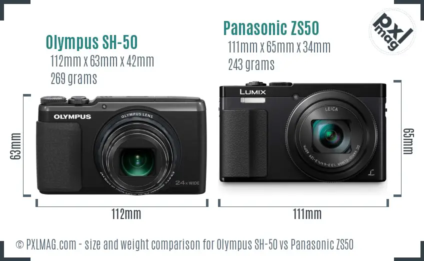 Olympus SH-50 vs Panasonic ZS50 size comparison