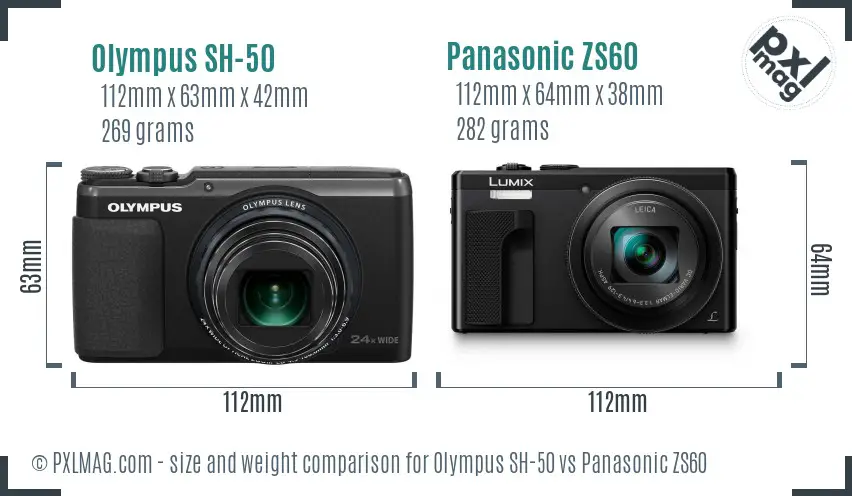 Olympus SH-50 vs Panasonic ZS60 size comparison
