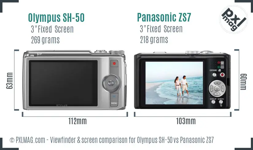 Olympus SH-50 vs Panasonic ZS7 Screen and Viewfinder comparison