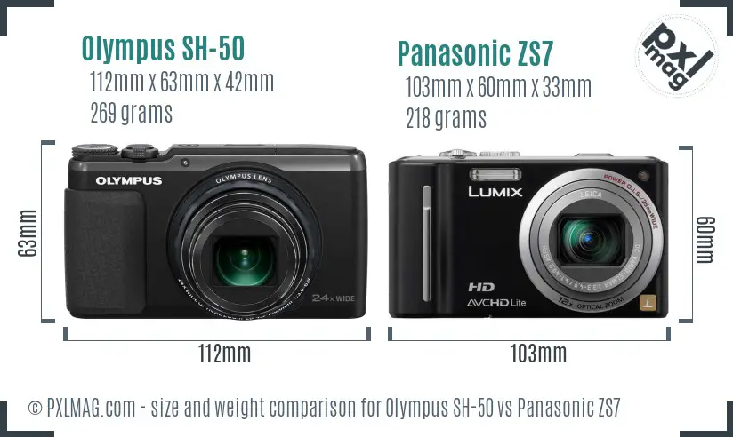 Olympus SH-50 vs Panasonic ZS7 size comparison