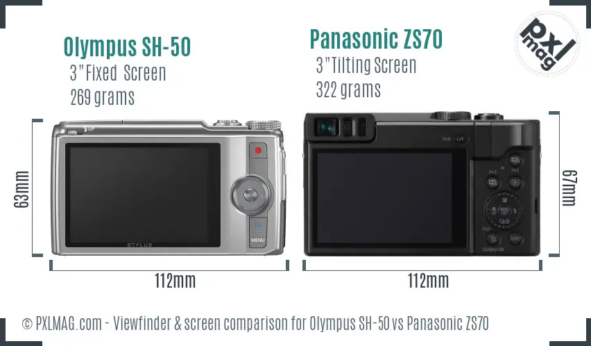 Olympus SH-50 vs Panasonic ZS70 Screen and Viewfinder comparison