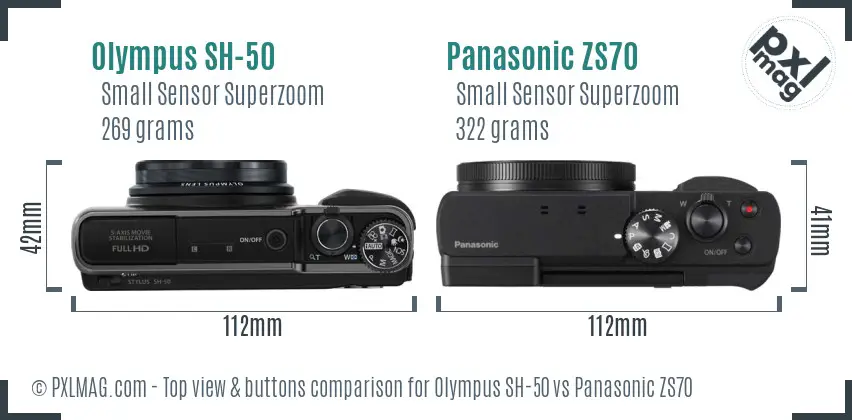 Olympus SH-50 vs Panasonic ZS70 top view buttons comparison