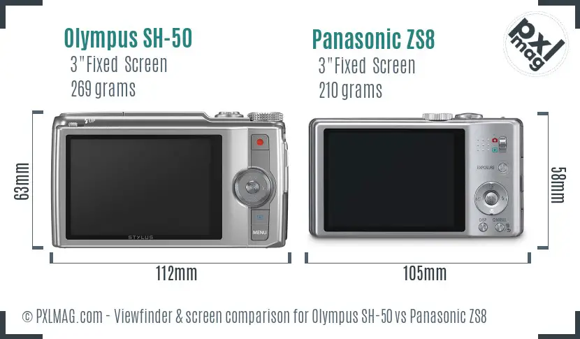 Olympus SH-50 vs Panasonic ZS8 Screen and Viewfinder comparison
