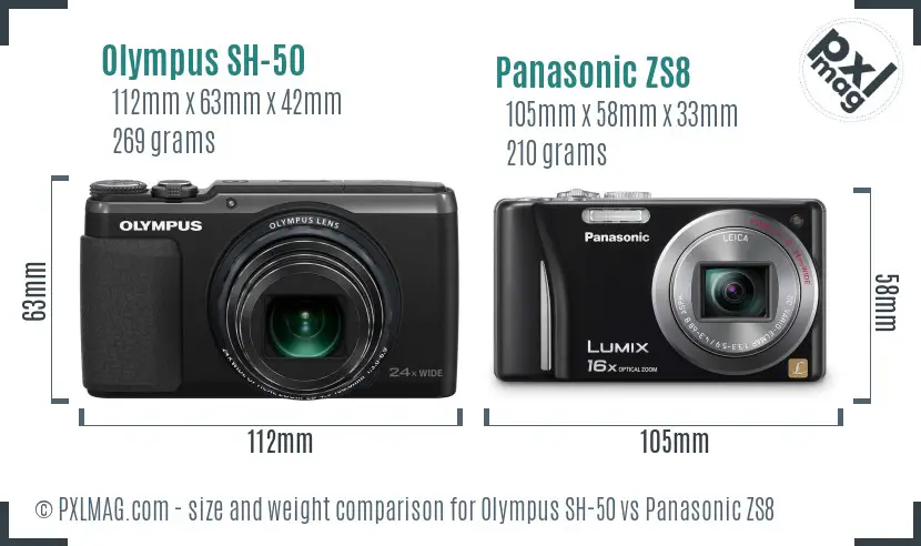 Olympus SH-50 vs Panasonic ZS8 size comparison