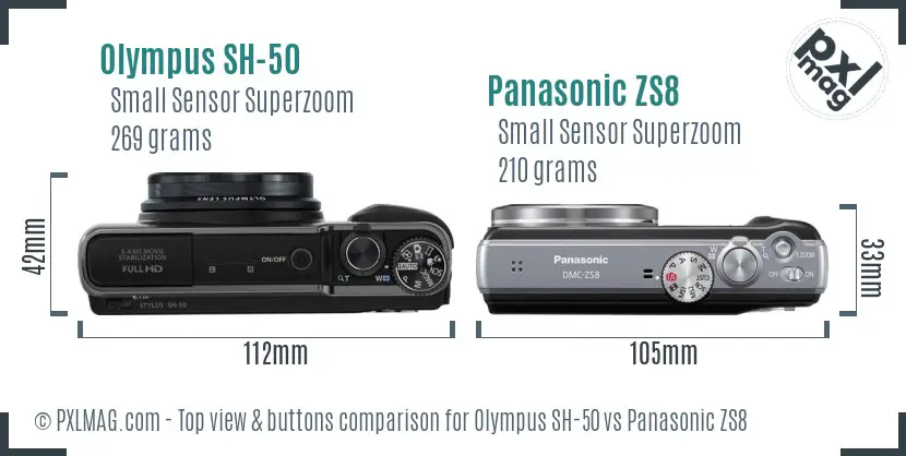 Olympus SH-50 vs Panasonic ZS8 top view buttons comparison