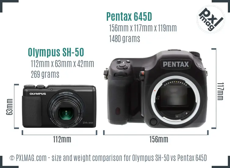 Olympus SH-50 vs Pentax 645D size comparison