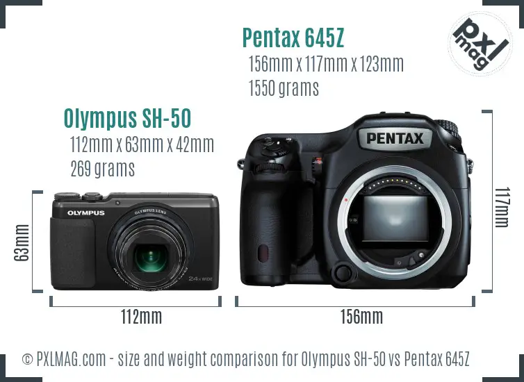 Olympus SH-50 vs Pentax 645Z size comparison