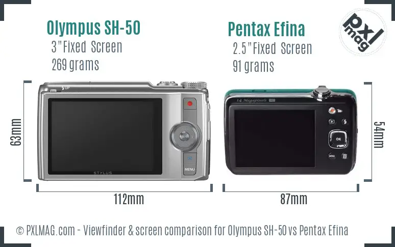 Olympus SH-50 vs Pentax Efina Screen and Viewfinder comparison