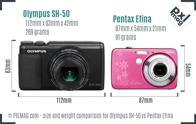 Olympus SH-50 vs Pentax Efina size comparison