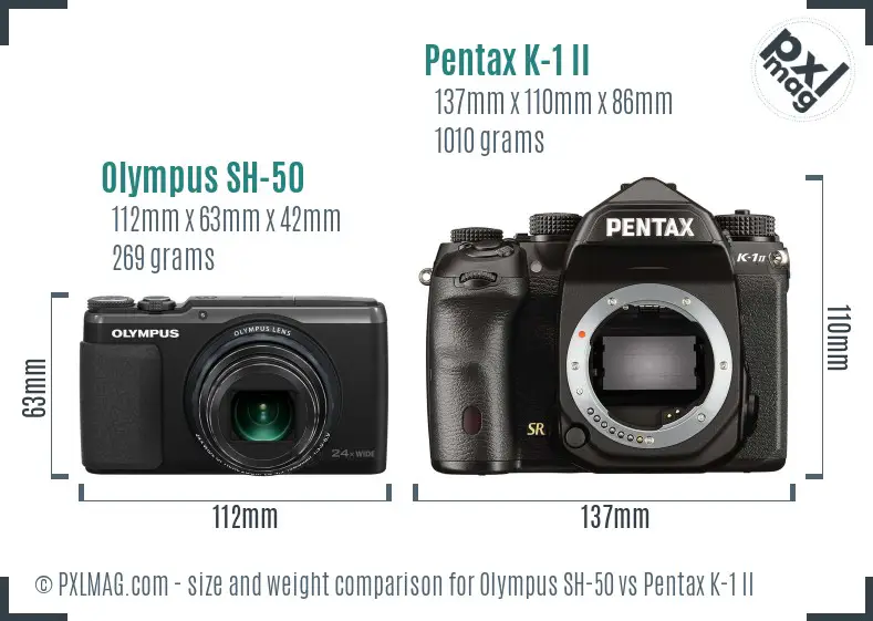 Olympus SH-50 vs Pentax K-1 II size comparison