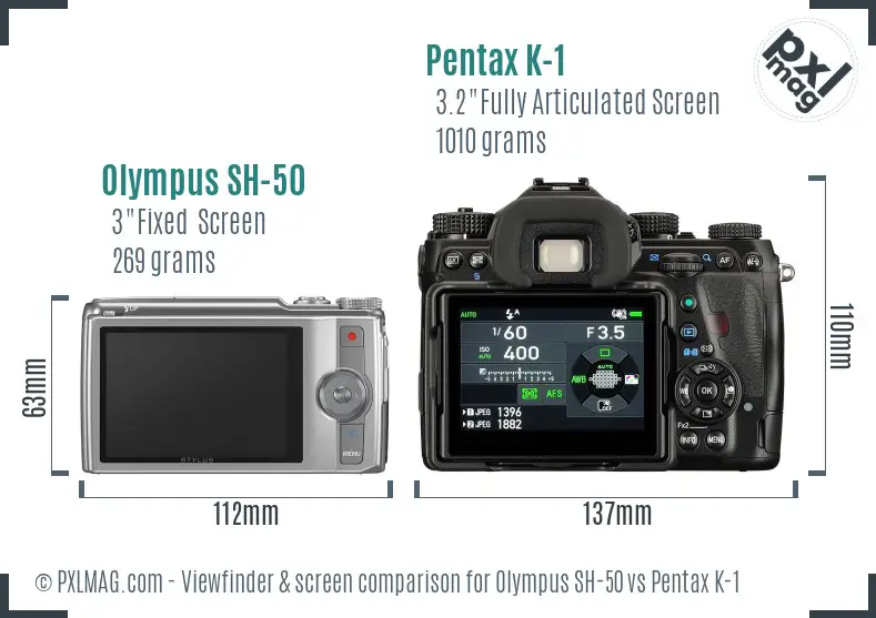 Olympus SH-50 vs Pentax K-1 Screen and Viewfinder comparison