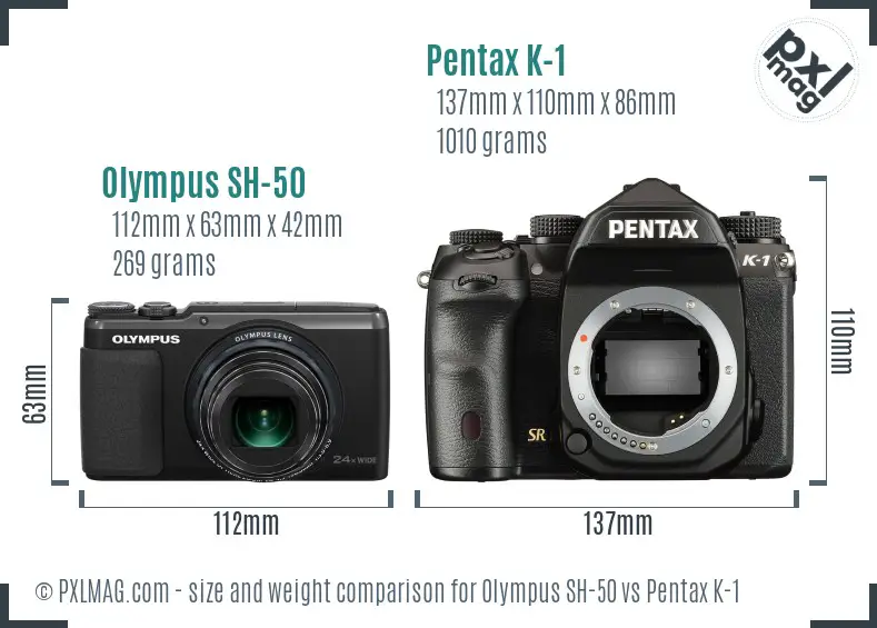 Olympus SH-50 vs Pentax K-1 size comparison