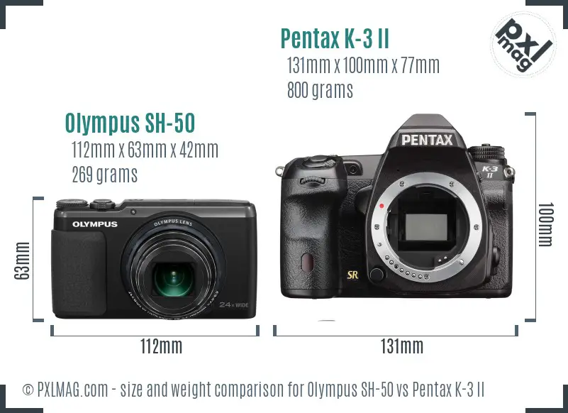 Olympus SH-50 vs Pentax K-3 II size comparison