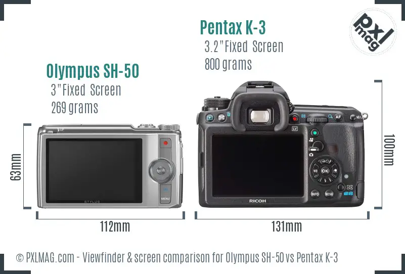 Olympus SH-50 vs Pentax K-3 Screen and Viewfinder comparison