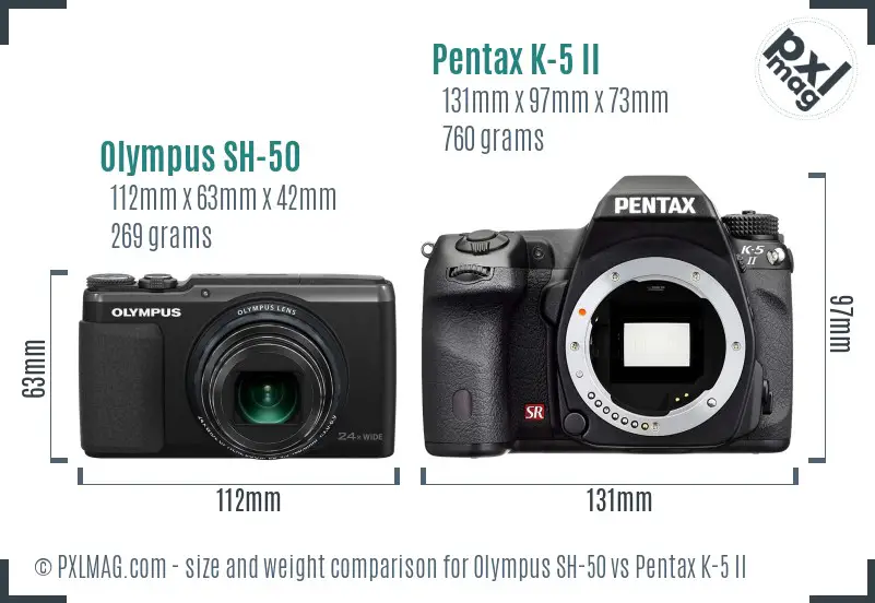 Olympus SH-50 vs Pentax K-5 II size comparison