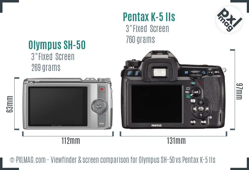 Olympus SH-50 vs Pentax K-5 IIs Screen and Viewfinder comparison