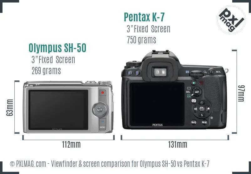 Olympus SH-50 vs Pentax K-7 Screen and Viewfinder comparison