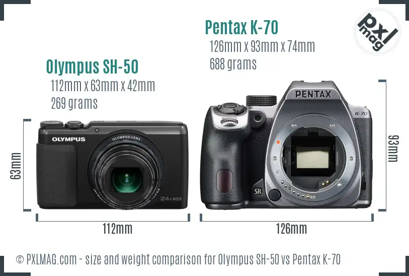 Olympus SH-50 vs Pentax K-70 size comparison