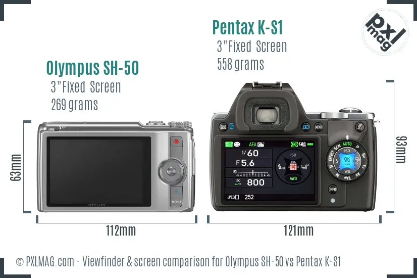 Olympus SH-50 vs Pentax K-S1 Screen and Viewfinder comparison