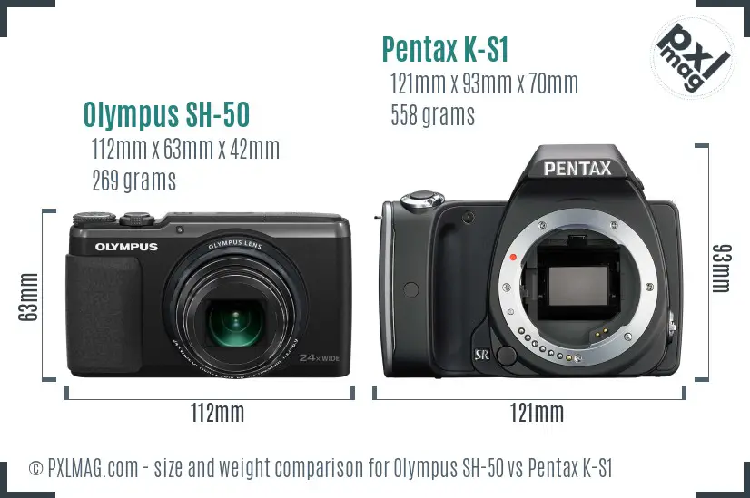 Olympus SH-50 vs Pentax K-S1 size comparison