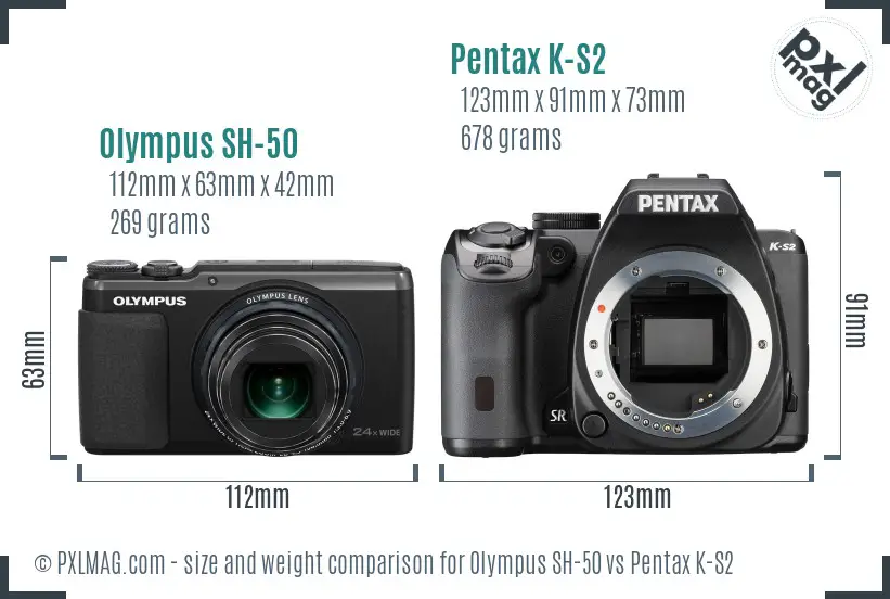 Olympus SH-50 vs Pentax K-S2 size comparison