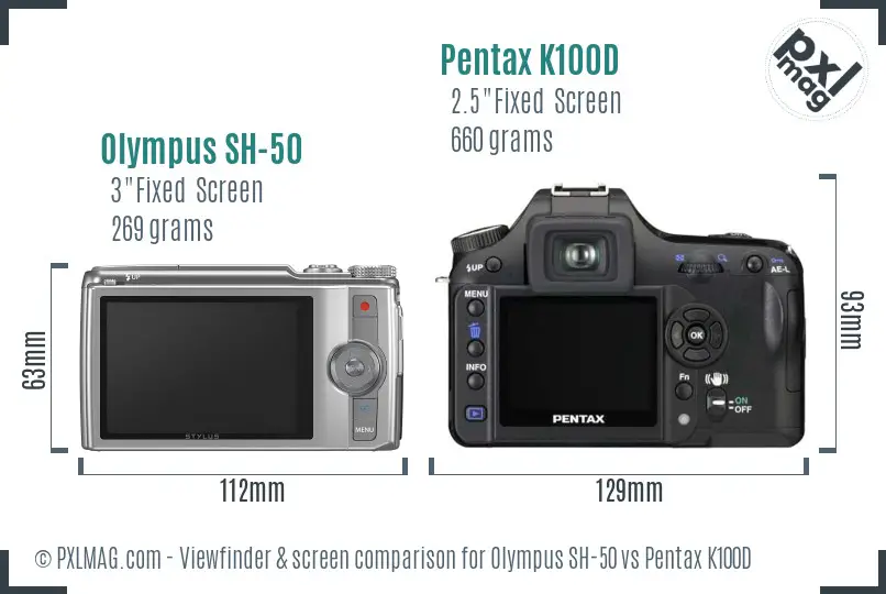 Olympus SH-50 vs Pentax K100D Screen and Viewfinder comparison