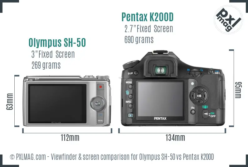 Olympus SH-50 vs Pentax K200D Screen and Viewfinder comparison