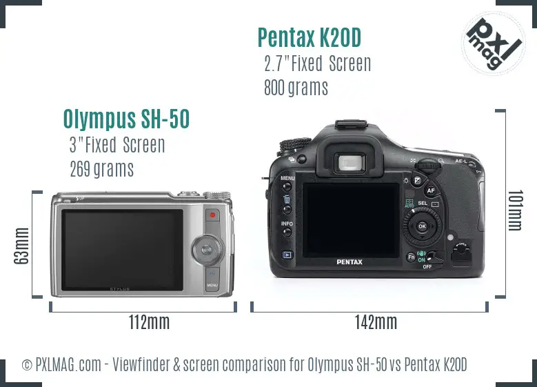 Olympus SH-50 vs Pentax K20D Screen and Viewfinder comparison