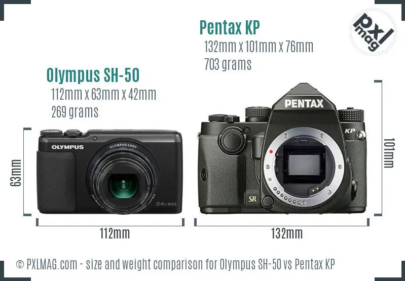 Olympus SH-50 vs Pentax KP size comparison