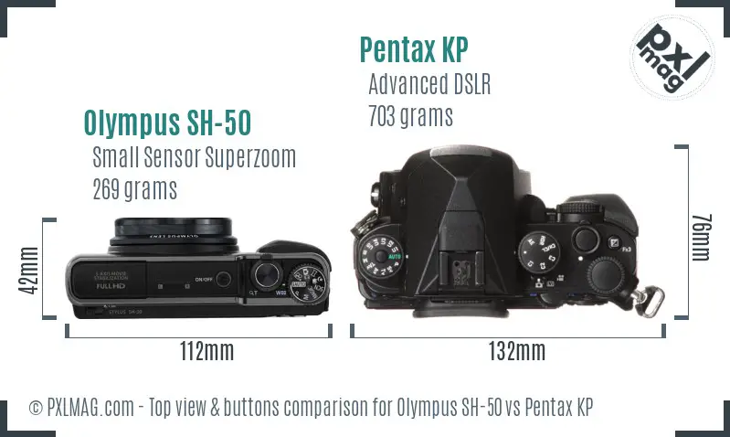 Olympus SH-50 vs Pentax KP top view buttons comparison