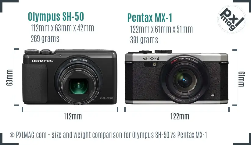 Olympus SH-50 vs Pentax MX-1 size comparison