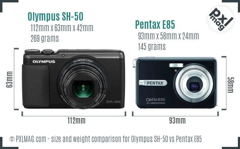 Olympus SH-50 vs Pentax E85 size comparison