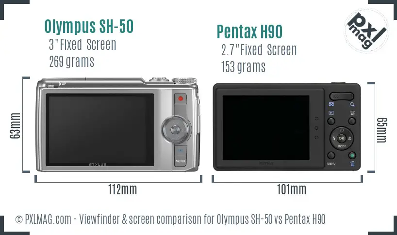 Olympus SH-50 vs Pentax H90 Screen and Viewfinder comparison