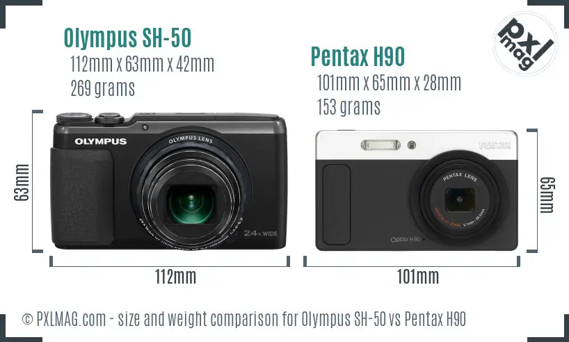 Olympus SH-50 vs Pentax H90 size comparison