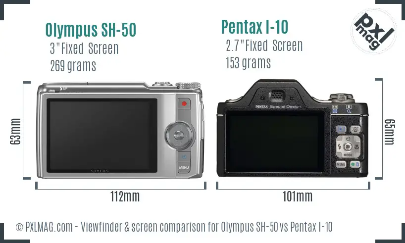 Olympus SH-50 vs Pentax I-10 Screen and Viewfinder comparison