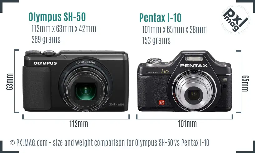 Olympus SH-50 vs Pentax I-10 size comparison