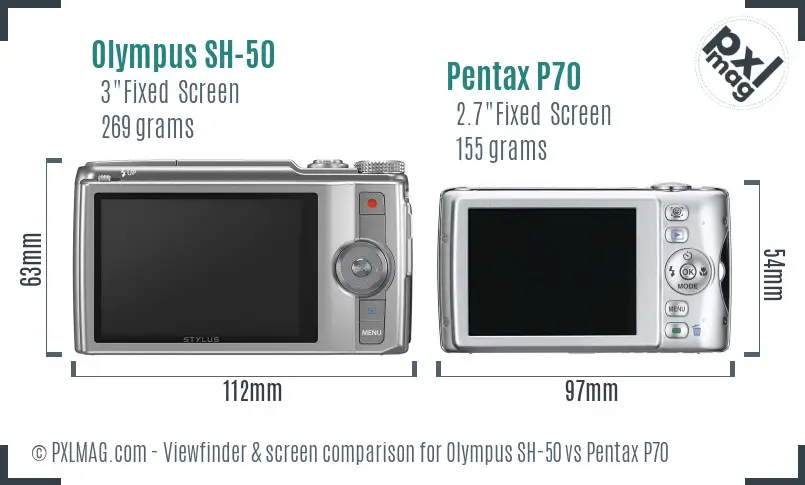 Olympus SH-50 vs Pentax P70 Screen and Viewfinder comparison