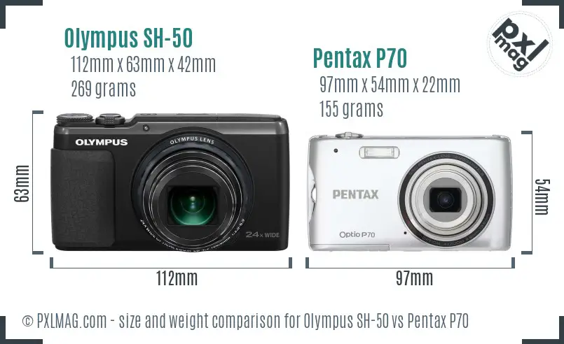 Olympus SH-50 vs Pentax P70 size comparison