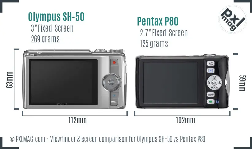 Olympus SH-50 vs Pentax P80 Screen and Viewfinder comparison
