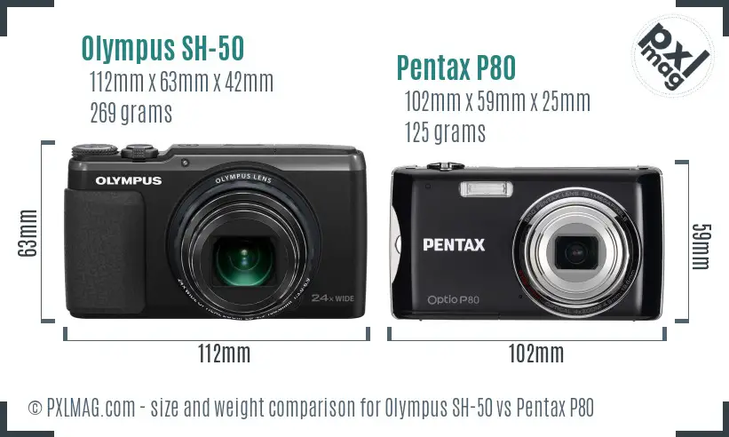 Olympus SH-50 vs Pentax P80 size comparison
