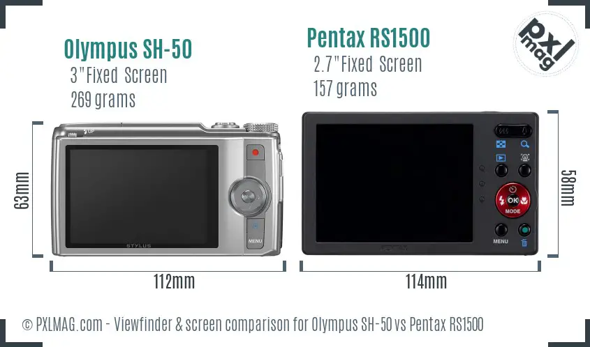 Olympus SH-50 vs Pentax RS1500 Screen and Viewfinder comparison