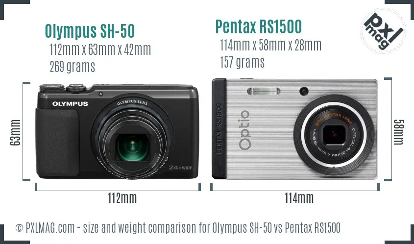 Olympus SH-50 vs Pentax RS1500 size comparison