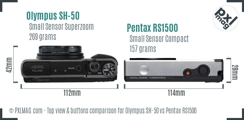 Olympus SH-50 vs Pentax RS1500 top view buttons comparison