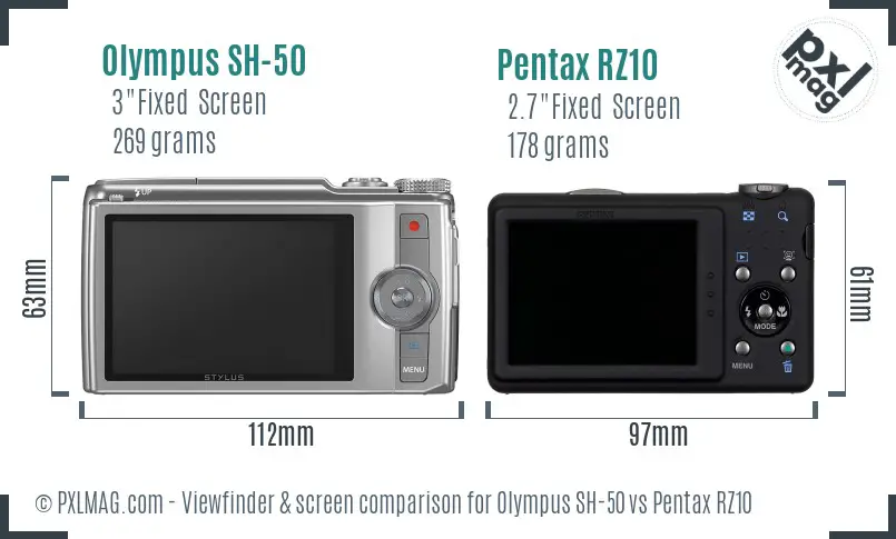 Olympus SH-50 vs Pentax RZ10 Screen and Viewfinder comparison